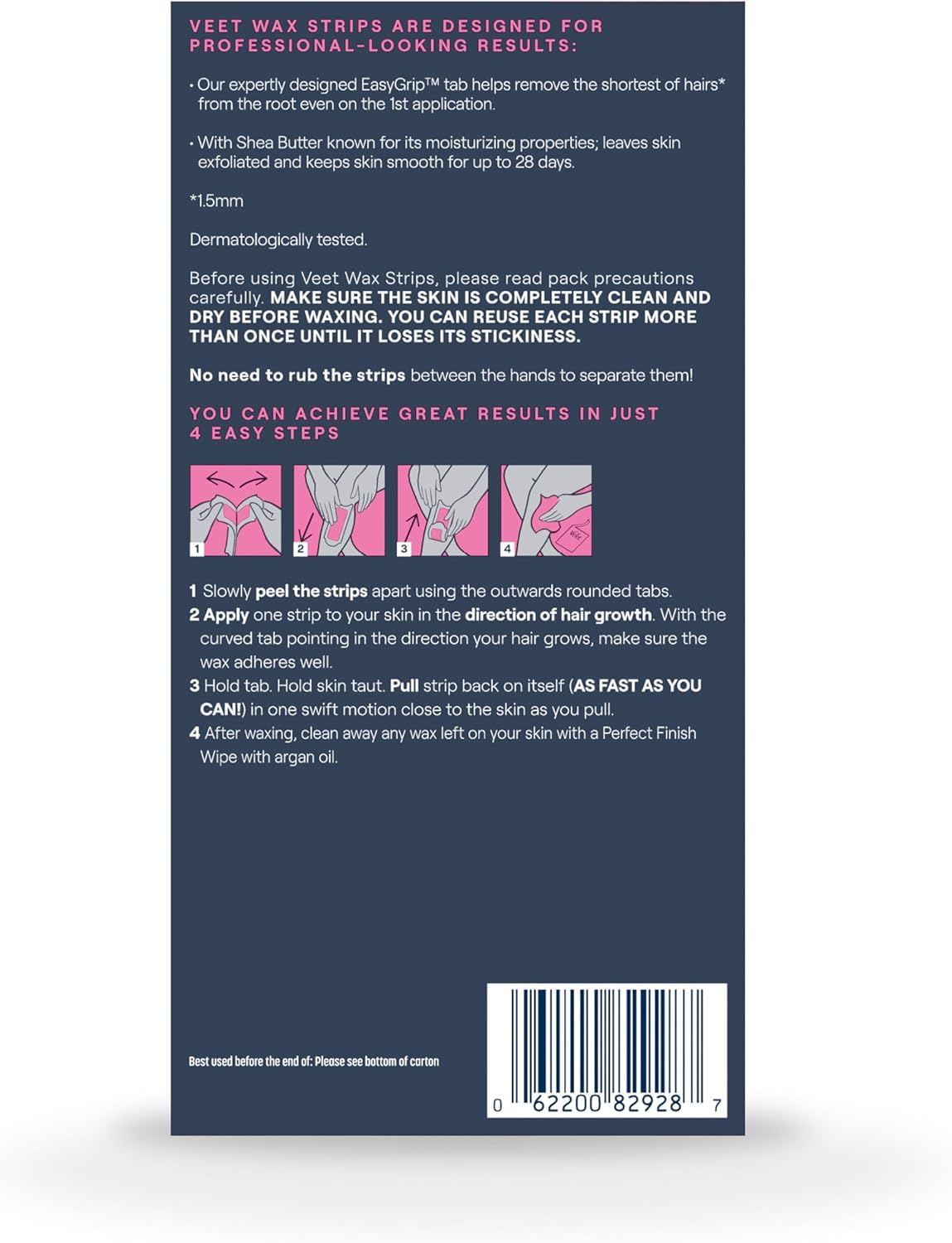 Veet Leg and Body Hair Remover Cold Wax Strips, 40 ct (Pack of 3)