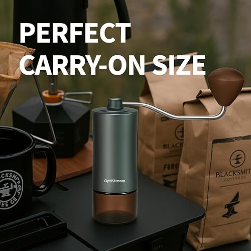 Miniatura 8 de Molinillo de café manual de 6 rebabas - Acero de alto carbono CNC420 fácil de usar, cuerpo de aluminio gris y tarro de vidrio, capacidad de 0.88 oz,