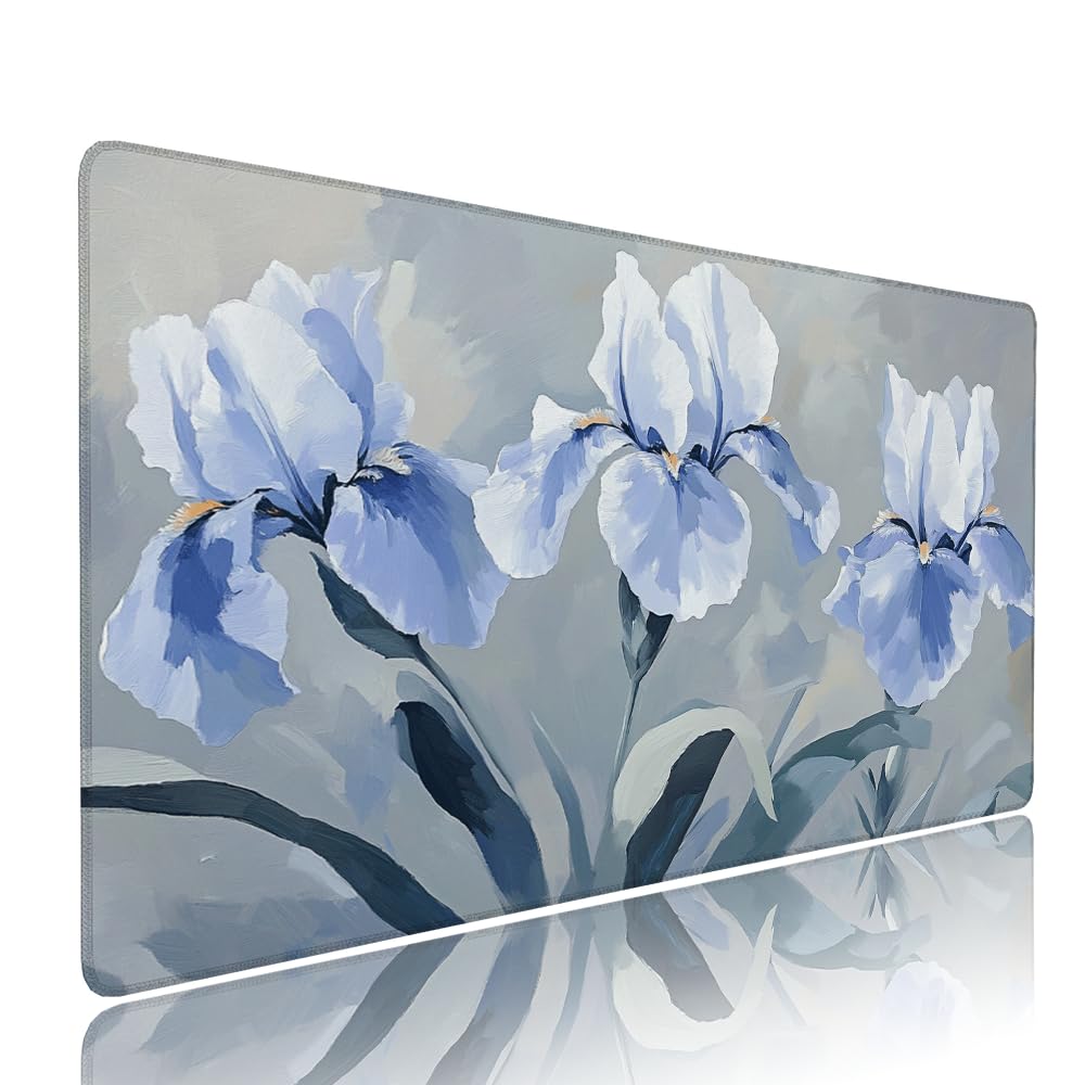 Podkładka pod mysz XXL szara pod biurko do gier akcesoria do klawiatury podkładka pod mysz rozszerzony kwiat szeroka mata do gier 1400 x 600 x 3 mm ochrona na biurko gumowa podstawa, przeszyte
