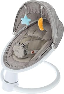 Nuby Baby Swing with Canopy and Remote - 5-Level Infant Swing with Soothing Sounds and Mobile App Control - 0-9 Months - Gray