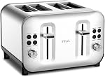 T-Fal Element Acier inoxydable 4 Grille-pain, pains grillés, snacks bagels, réchauffer, 8 les leviers de brunissement, SILVER