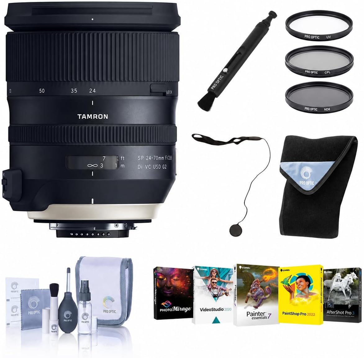 Lente SP 24-70 mm f/2.8 Di VC USD G2 para montura Nikon F con garantía Tamron de 6 años, kit de filtro, lápiz óptico, envoltura de lente, correa para tapa, software Corel y kit de limpieza