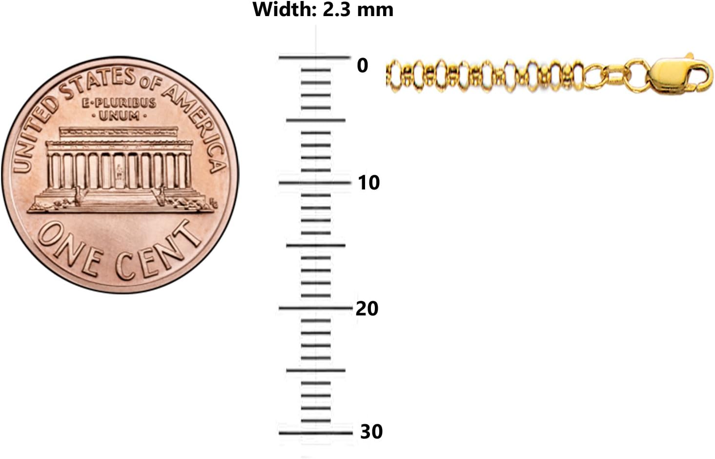 Ritastephens 10K Solid Yellow Gold Anklet Rolo Link Chain Ankle Bracelet 10 Inches 2.3 Mm