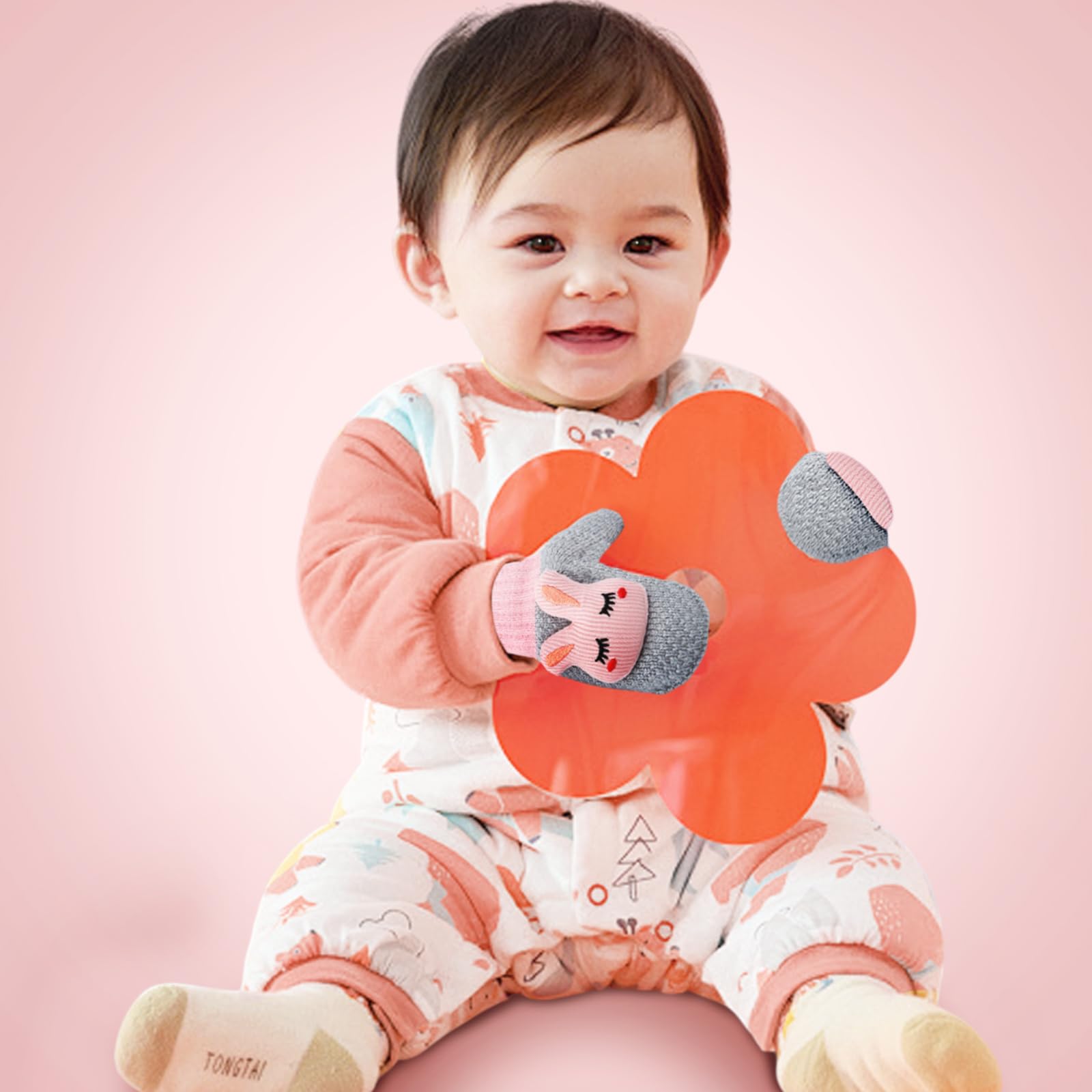 UILYNIU 2 Pares Guantes Invierno Niños, Manoplas Bebe, Guantes Bebé, Guantes Térmicos Bebé, Guantes con Cuerda, Guantes de Punto con Forro Polar, Guantes para Bebé Niños Niñas 0-3 Años