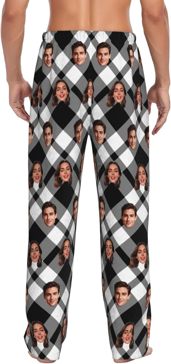 Custom Face Flannel Pajama Pants for Men Women Personalized Photo Sleep Bottoms Funny Romantic Gift for Wife Husband