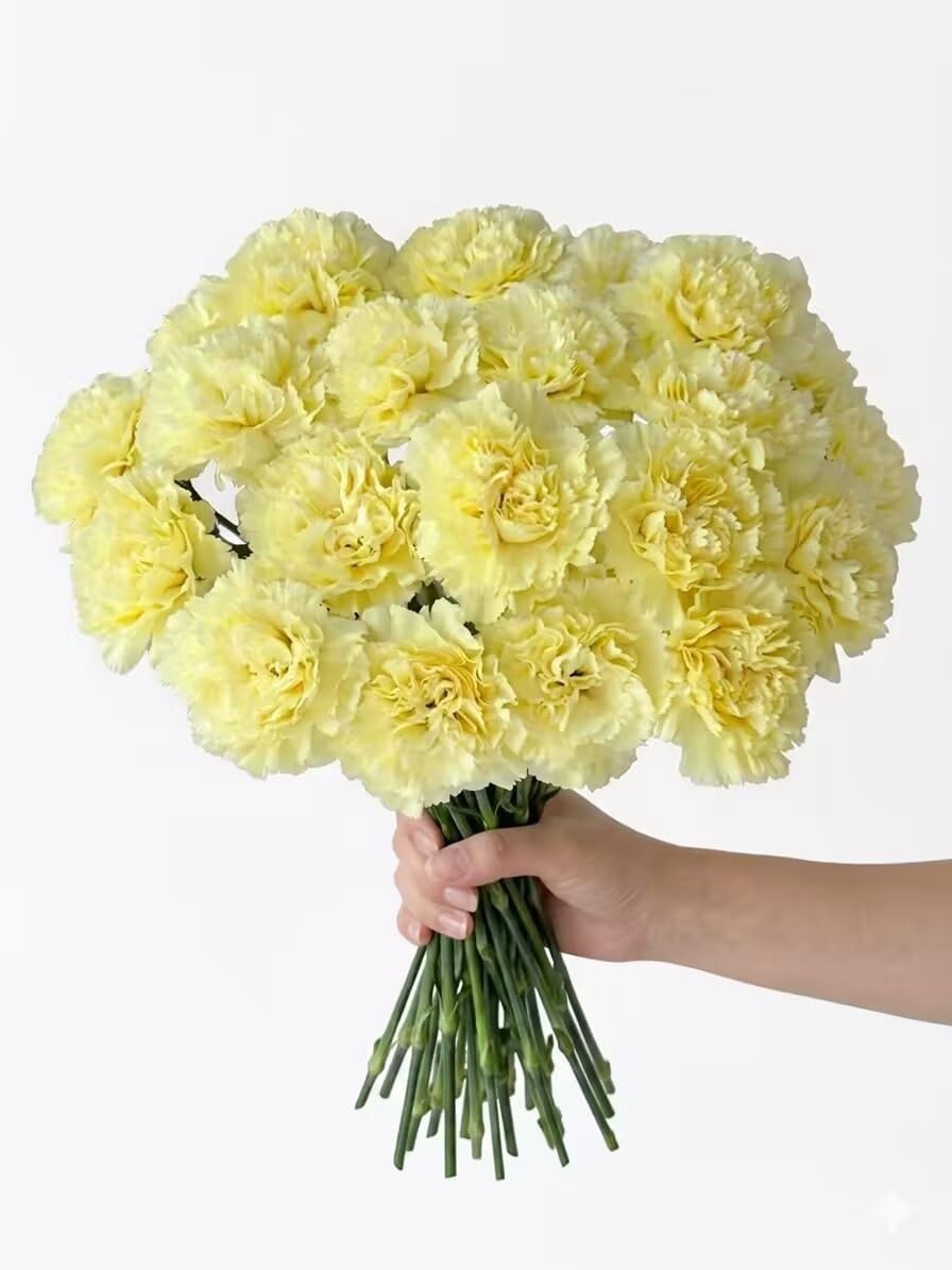 Fresh Carnation Flowers Bouquet 40 Stems Colorful Carnations Fresh Cut Flowers for Home Decor Wedding Mothers Day Gift (Yellow)
