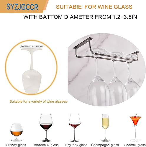 Miniatura 5 de 4 soportes para copas de vino de 10.6 pulgadas, color negro, para debajo del gabinete, soporte para copas de vino de acero inoxidable, soporte para