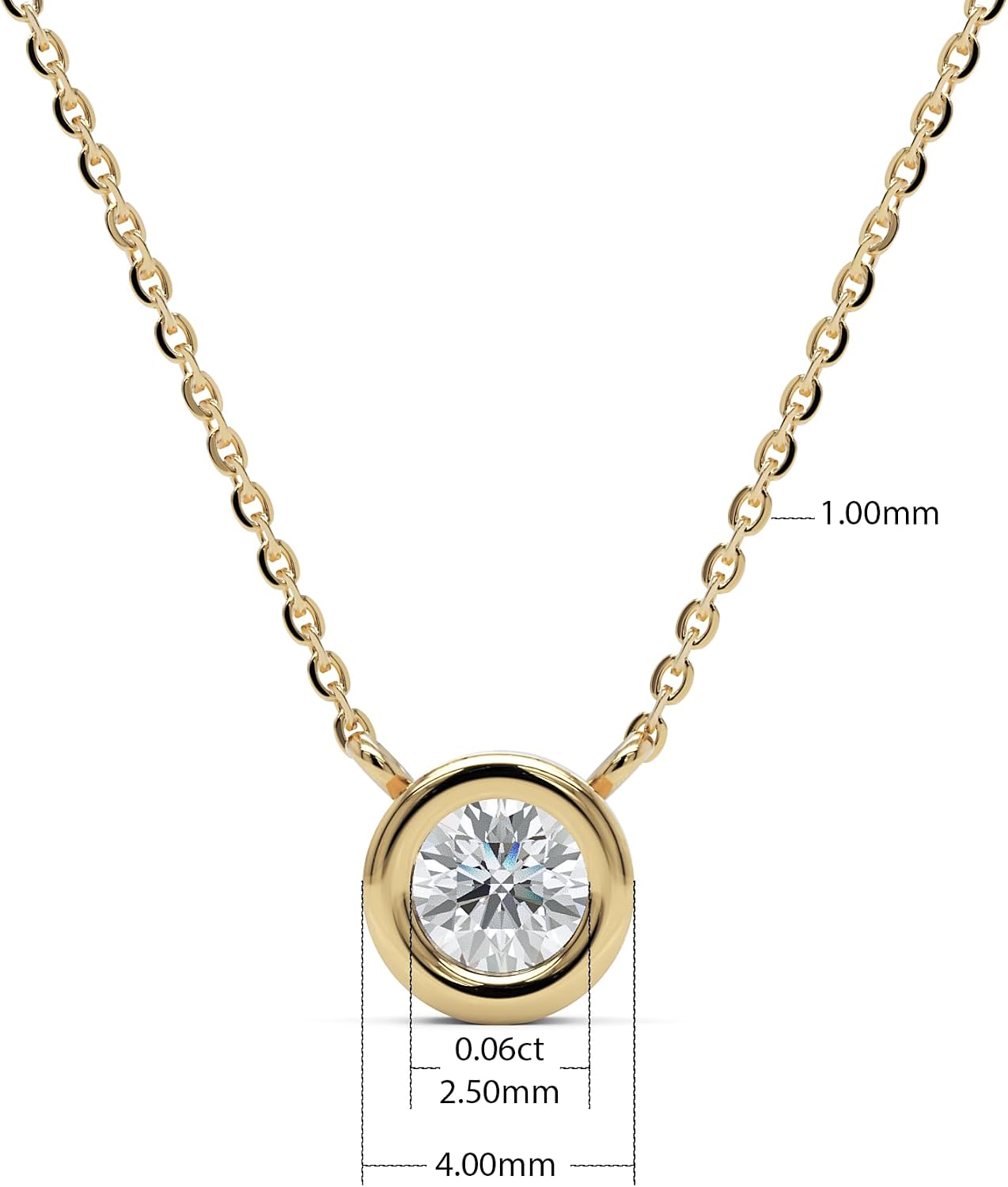 Elegant 14k Diamond Solitaire Necklace - Adjustable, Dainty Bezel Set with G Color VS-SI Clarity Diamonds, Suitable for Women