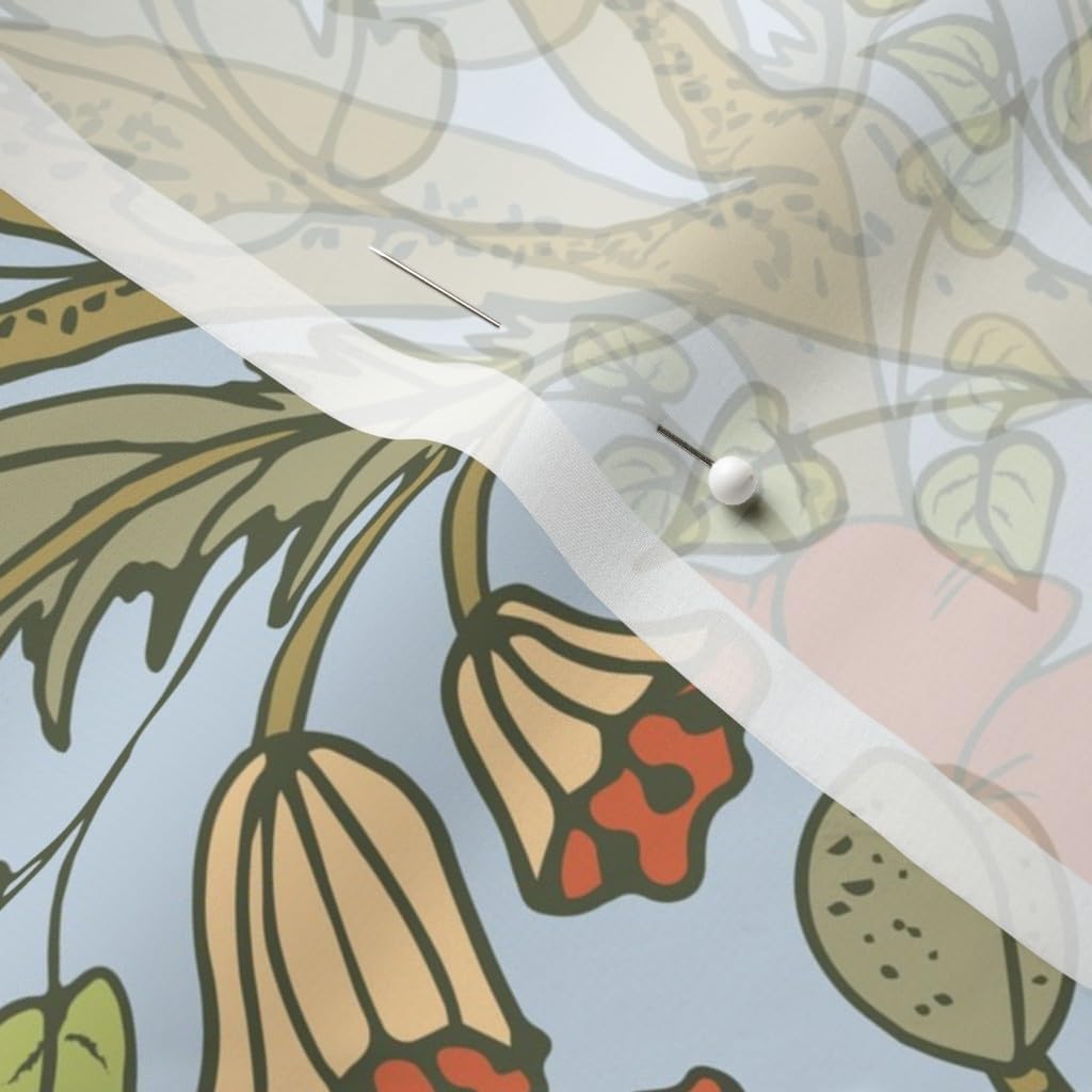 Spoonflower Fabric - Red Poppies Blue Green Hand Drawn Floral Vines Printed on Chiffon Fabric by The Yard - Sewing Fashion Apparel Dresses Home Decor