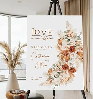 Joycye Love In Bloom Wedding Sign for Ceremony or Reception - Pampas Grass Getting Married Welcome Sign - Welcome To The Night Before Poster - Welcome To The Wedding Signs Canvas