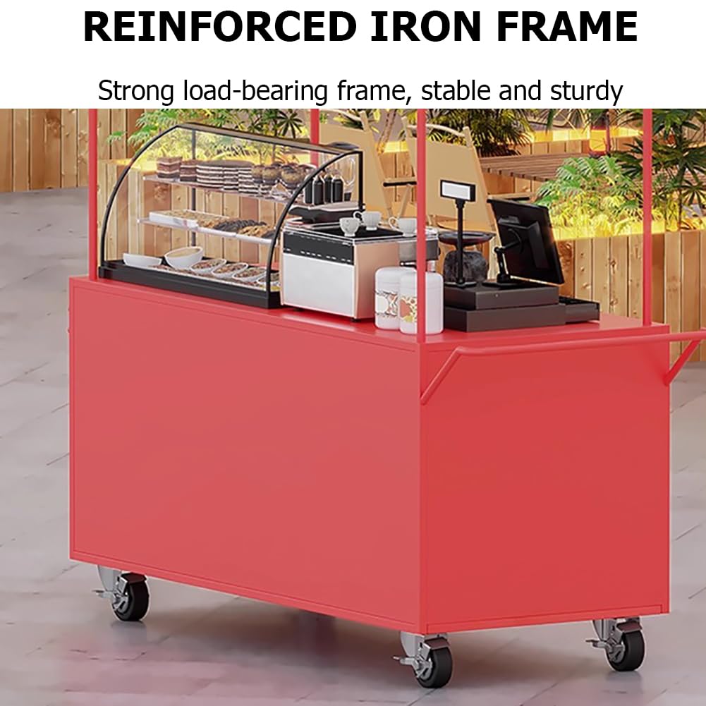 le Carrello per alimenti con ruote bloccabili, espositore in ferro per mercati, portatile, per catering, bancarella alimentare per eventi e festival
