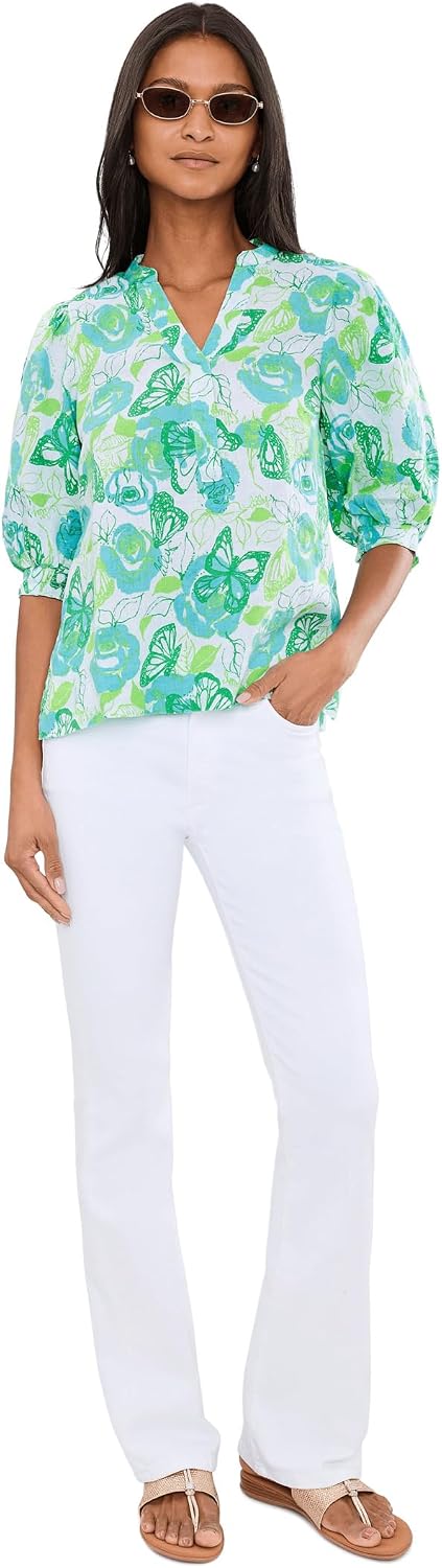 Lilly Pulitzer Women's Mialeigh Elbow Sleeve Linen Top