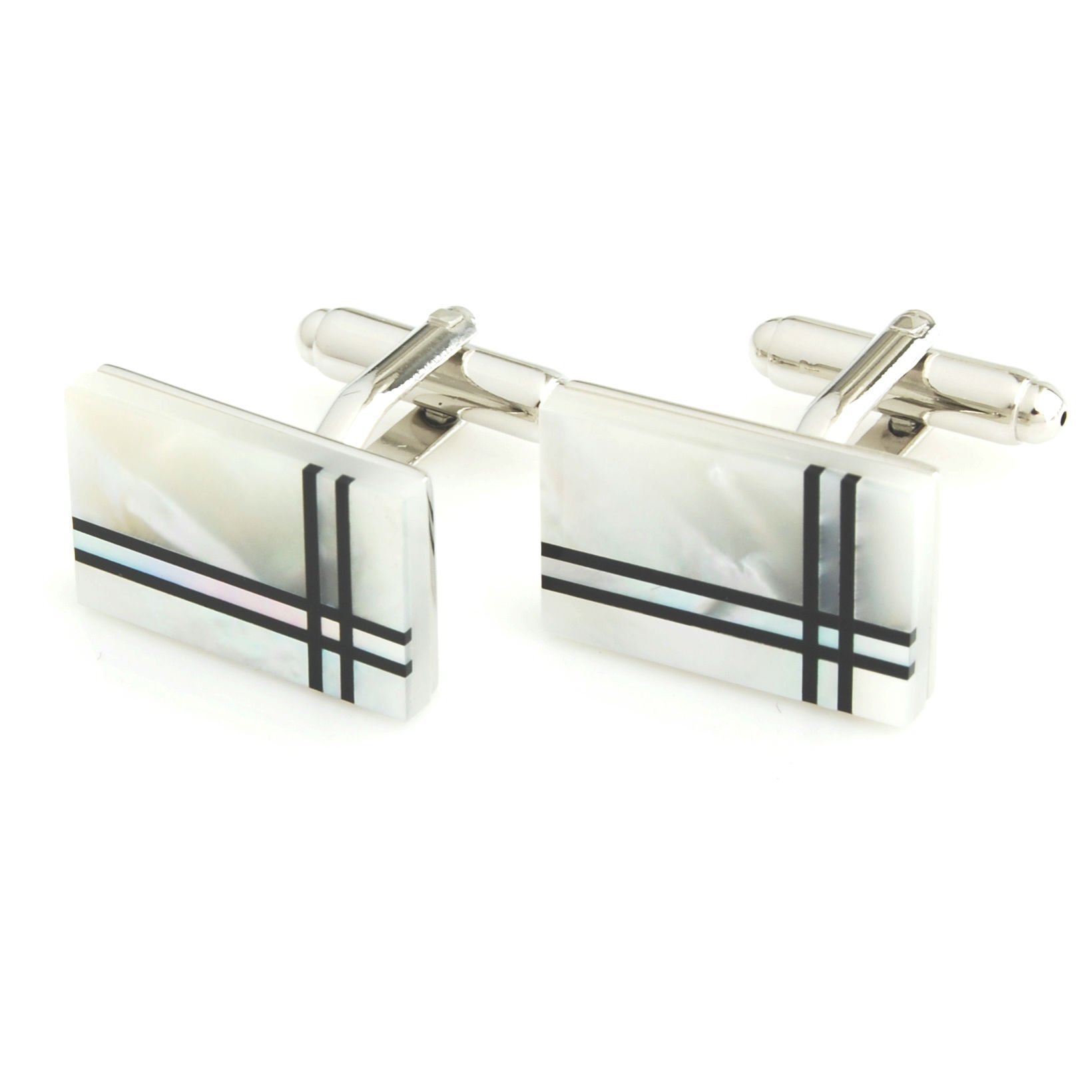 peluche Natural Mother of Pearl Stone (Semi-precious) & Black Onyx Stone Cufflinks for Men-picture-14