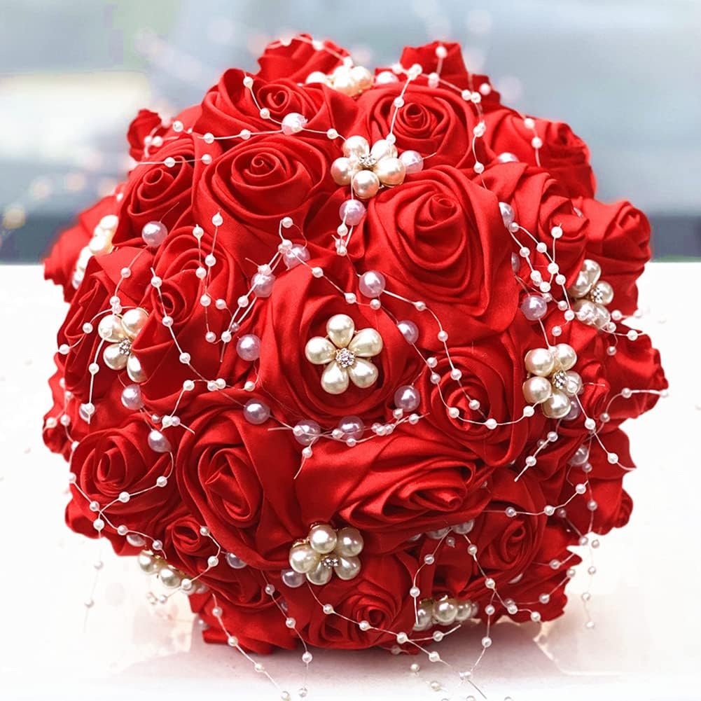 Sharebeauty 8.3" Handmade Satin Rose Bridal Bouquet Toss