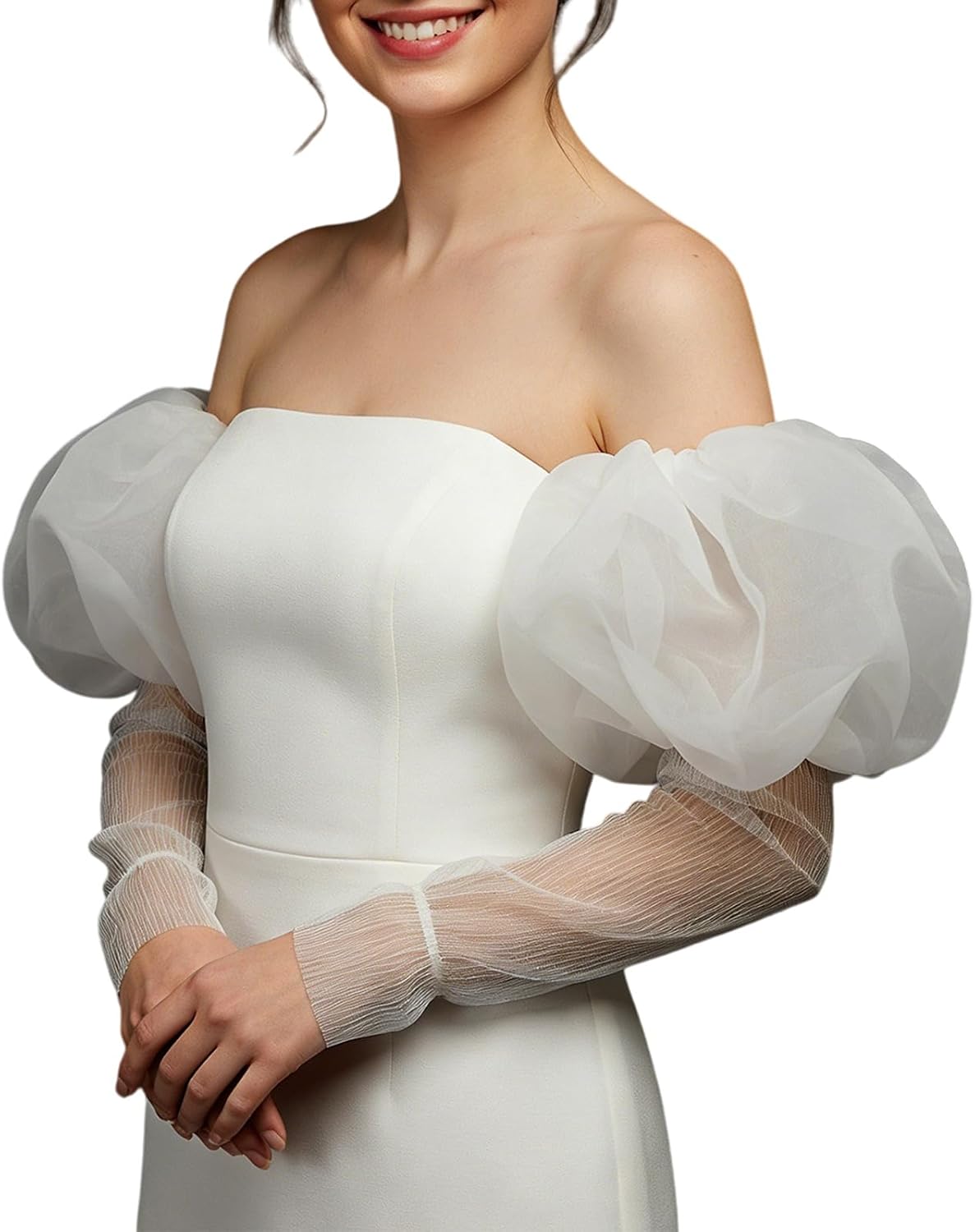 Seethrough Sheer Bride Gloves Stylish Bubble Arm Sleeves Decorative Armwear for Outdoor Wedding Ceremonies Photoshoots Puff Sleeves for Wedding Ceremony Multicolor