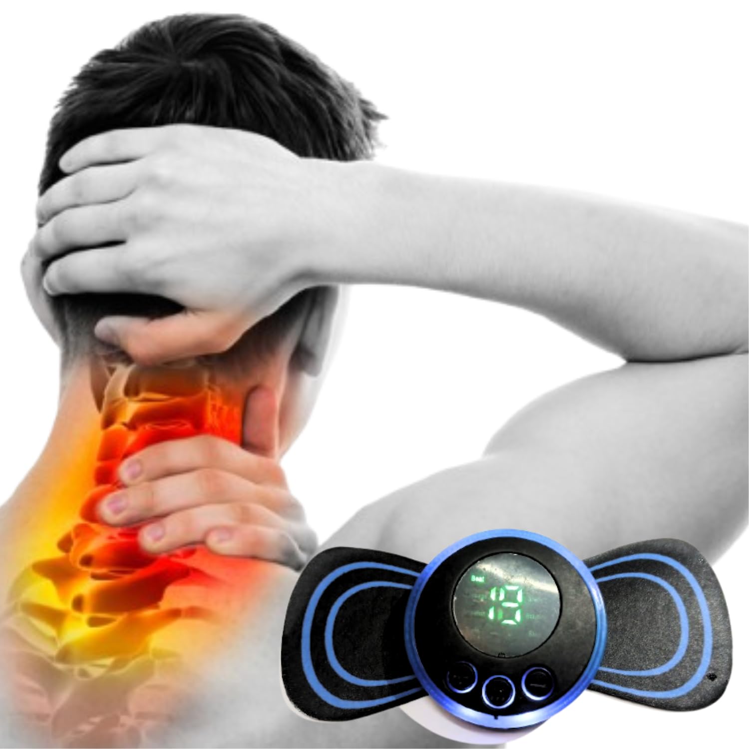 Body Massage Machine Electric Muscle Stimulating, Blue and Black, shoulders, legs, neck and back, black wireless 8 mode and 19 strength level eMS mini for pain relief Body Massage Machine Electric Muscle Stimulating, Blue and Black, shoulders, legs, neck and back, black wireless 8 mode and 19 strength level eMS mini for pain relief