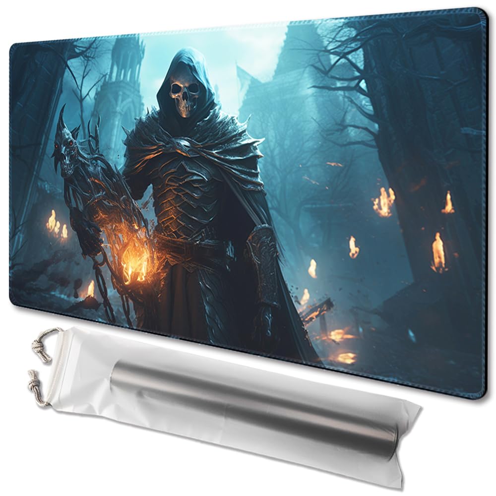 MTG Playmat Size 24x14in Free Storage Bags Non-Slip Backing, Ideal for Card Game Enthusiasts TCG Playmat (Demon Skeleton)