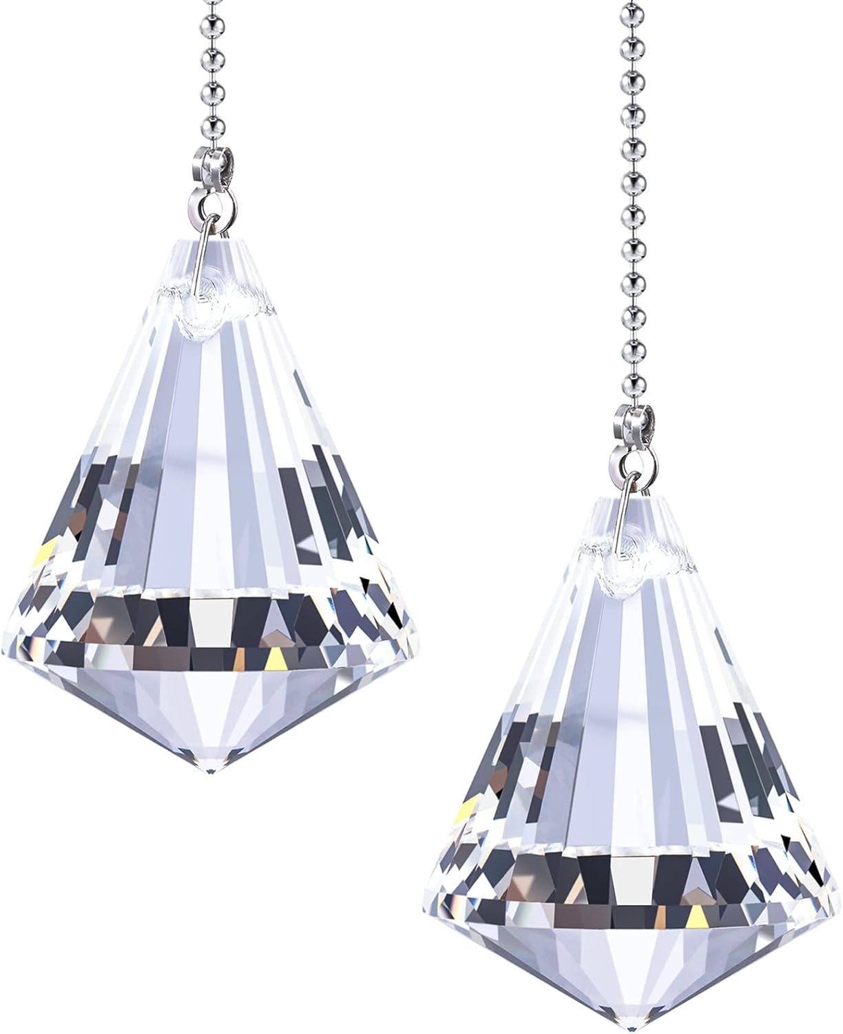 HESTYA 2 Sets Clear Crystal Pull Chain Extension with Connector for Ceiling Light Fan Chain, 1 Meter Length Each (Style E)