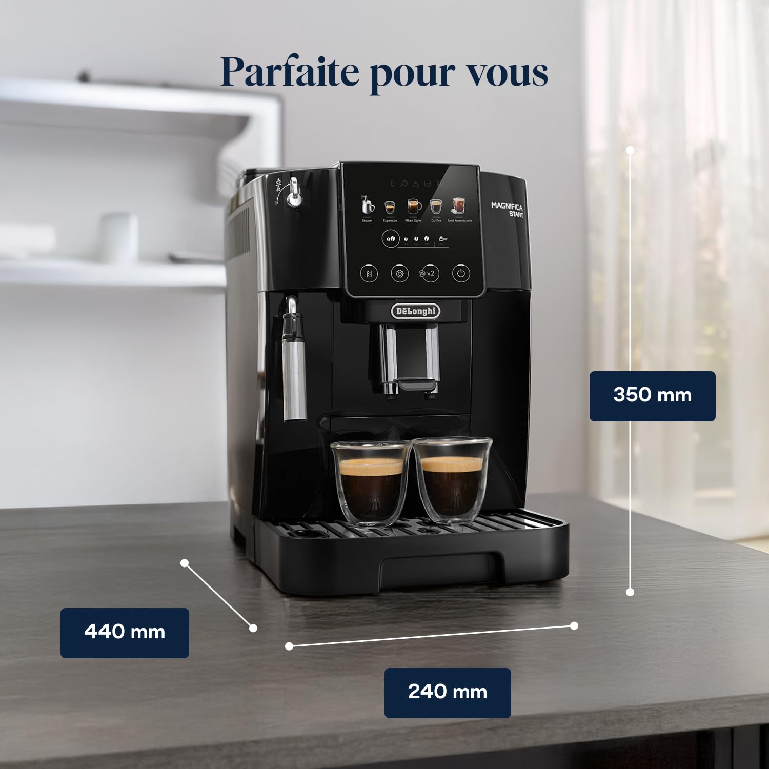 De’Longhi Magnifica Start - Perfetto Machine à Café Automatique avec LatteCrema Mousseur à Lait Automatique, 5 Boissons Enregistrées, Commandes Soft Touch, Noir (ECAM222.91.B)