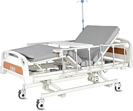 2026 Premium 4 Function Full Electric Hospital Bed, ICU Medical Bed with 4" Waterproof Foam Mattress, Height Adjustable, IV Pole, Dining Bord, Locking Casters, Hospital Beds for Home Use