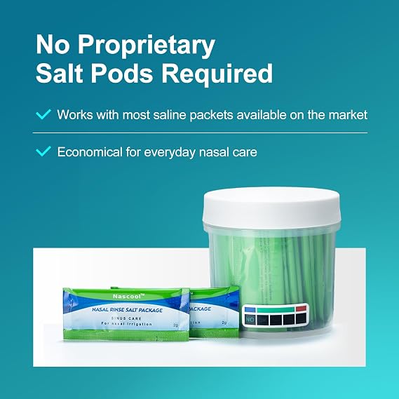 Nascool Electric Nasal Irrigation System with 50 Salt Packets, 2 Modes Nose Cleaner with SelfCleaning & Auto Waste Collection Function for Sinus Relief Runny Nose, Nasal Congestion, Itching Nose