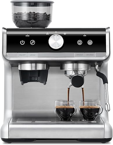 Miniatura 10 de Máquina de café espresso semiautomática - Máquina de café profesional de 1450 W/20 bar, 30 ajustes de molinillo, calentamiento rápido, varita de