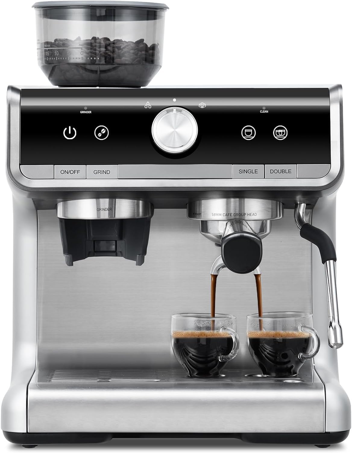 Semi-Automatic Espresso Machine - 1450W 20 Bar Professional Coffee Machine 30Grinder Settings Fast Heating Milk Frother Steam Wand