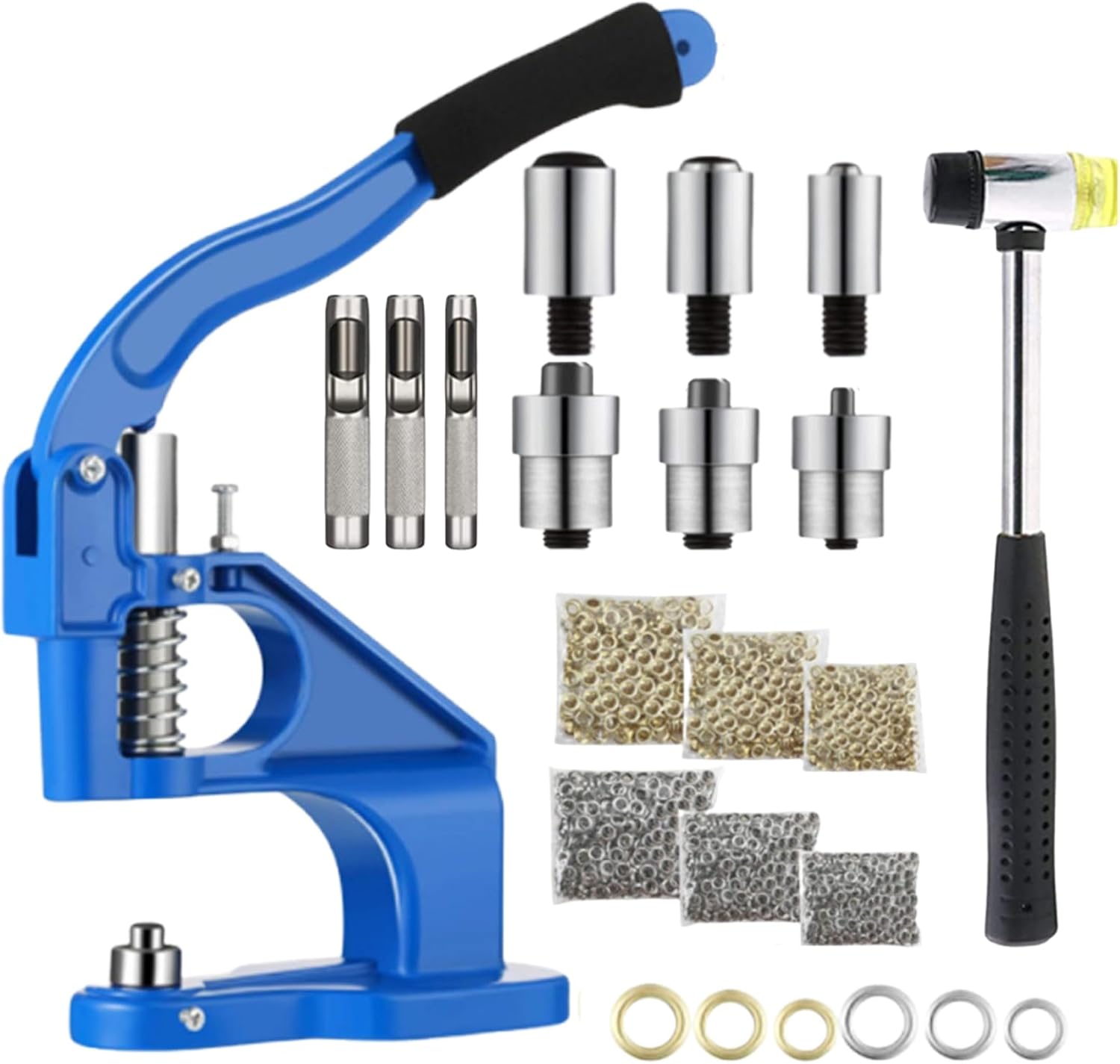 Heavy Duty Grommet Machine Kit - 3000 Eyelets, 3 Dies, Hand Eyelet Punch Tool, Table Mount for Leather, Tarps, Pool Covers, Banners & Canvas - Blue,Blue