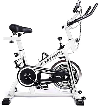 Amazon 公式 Pykes Peak パイクスピーク スピンバイク 8kg ホイール 3クランク フィットネスバイク 心拍数計測付きメーター エクササイズバイク 移動用キャスター付き エアロビクスバイク 無段階負荷調節 有酸素運動 静音 室内運動 健康器具 高さ調整可能