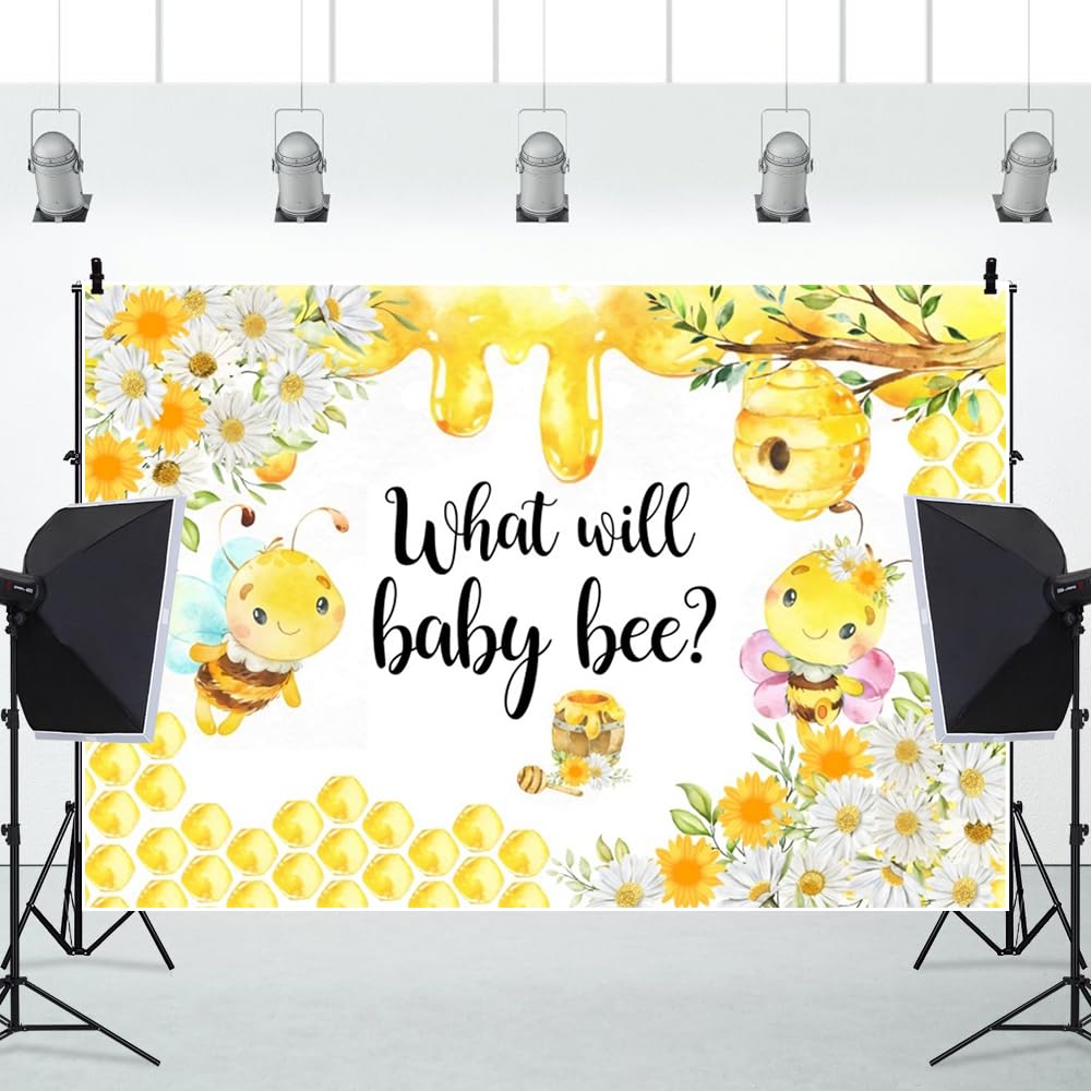Leowefowa Plaster miodu pszczoła ujawnienie płci dekoracja na imprezę 2,4 x 2 m winyl What Will Baby Beszczoła zdjęcie tło sesja zdjęciowa prezent dla noworodka fotobudka rekwizyty