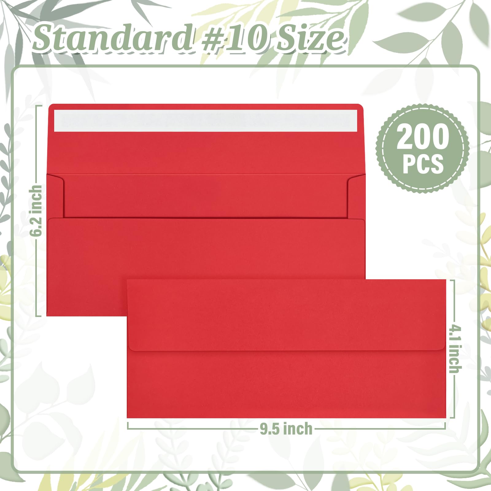 Lot de 200 enveloppes professionnelles auto-adhésives standard sans fenêtre pour bureau, chèques, lettres, factures, déclarations, mariage, 11,4 x 24,9 cm (rouge)