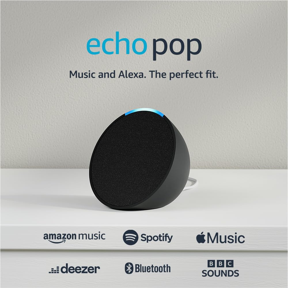 Certified Refurbished Echo Pop | Full sound compact Wi-Fi and Bluetooth smart speaker with Alexa | Charcoal