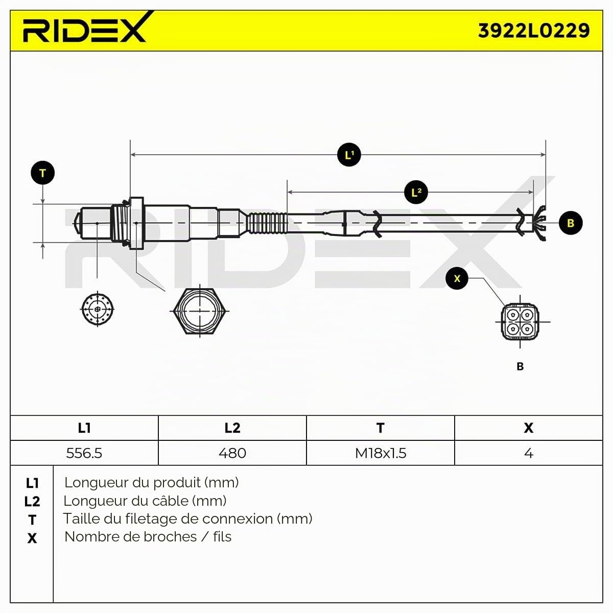 RIDEX 3922L0229 Sonde lambda avec fiche sertie avec matériel de montage/fixation sans fiche Compatible avec VW Golf 4 3/5 portes 1J1