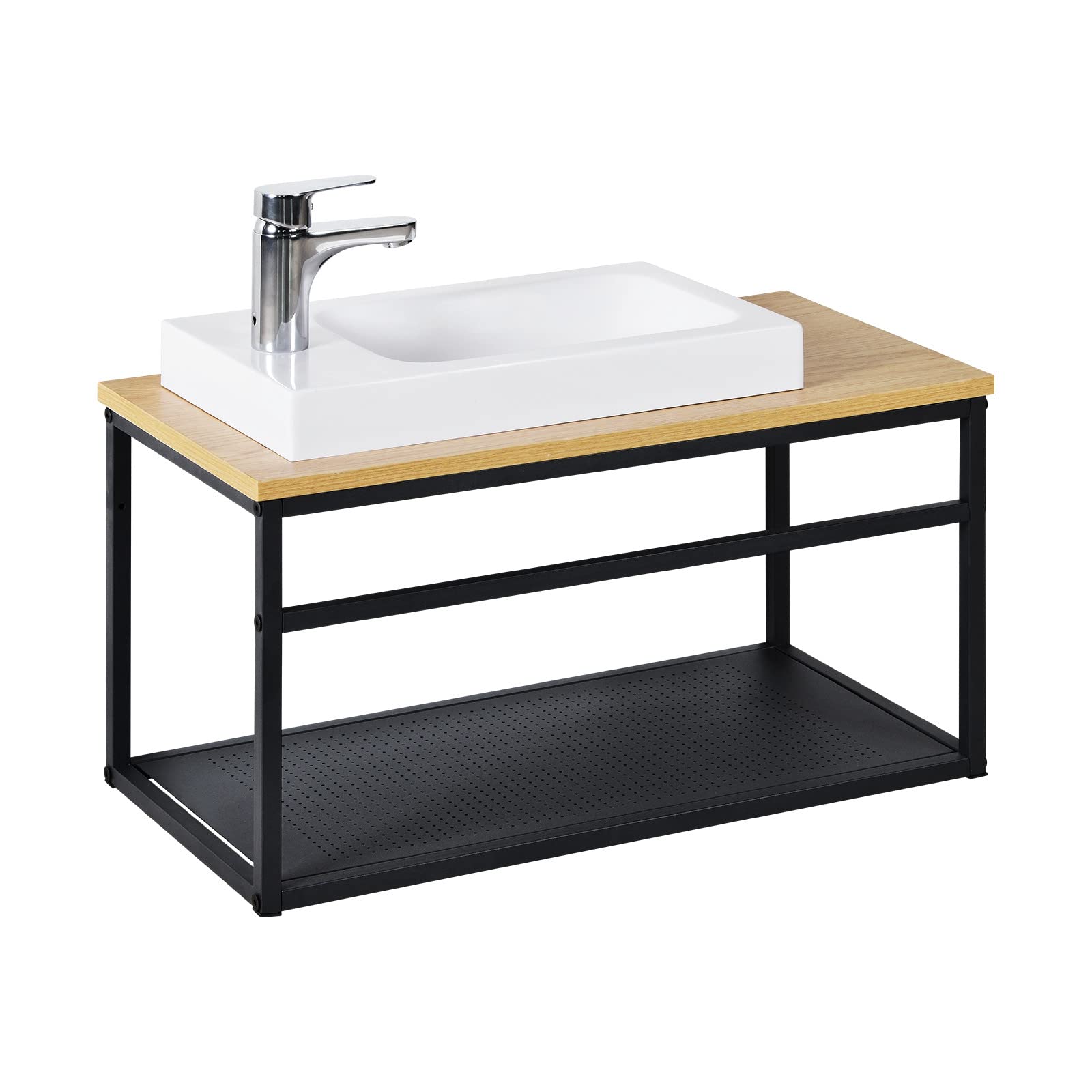 Mueble para lavamanos de madera y metal con lavabo blanco Will