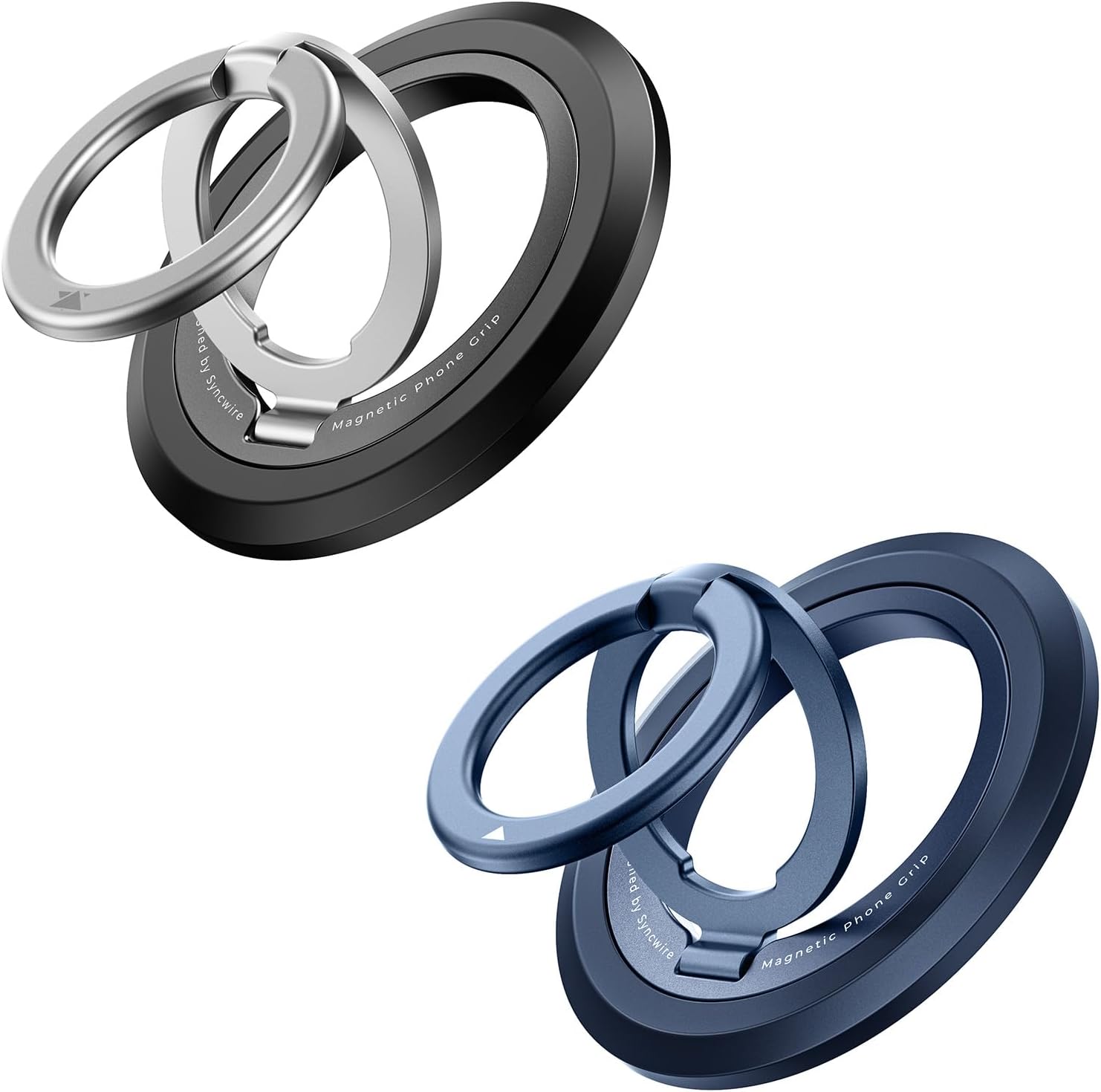 SYNCWIRE Phone Ring Holder Grip for MagSafe, 360° Rotation Magnetic Cell Phone Grip Stand Two-Sided Magnetic Compatible with iPhone 16 15 14 13 12 Pro Max fits MagSafe Accessories, Black+Titanium Blue