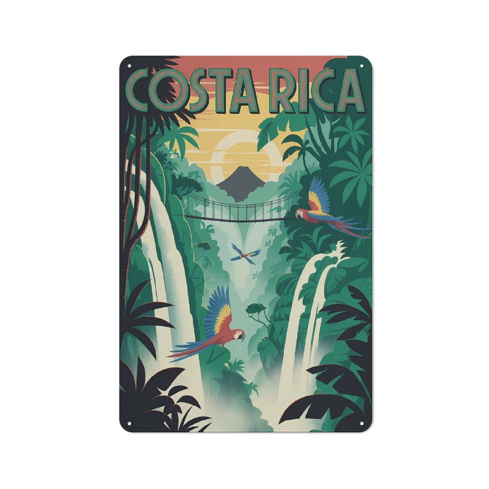 Junmoney Style-13 Vintage Tin Sign 30X20cm With Costa Rica Tropical Waterfall Scene For Man Cave Or Games Room, For Winter Room Styling In Man Cave And Games Room