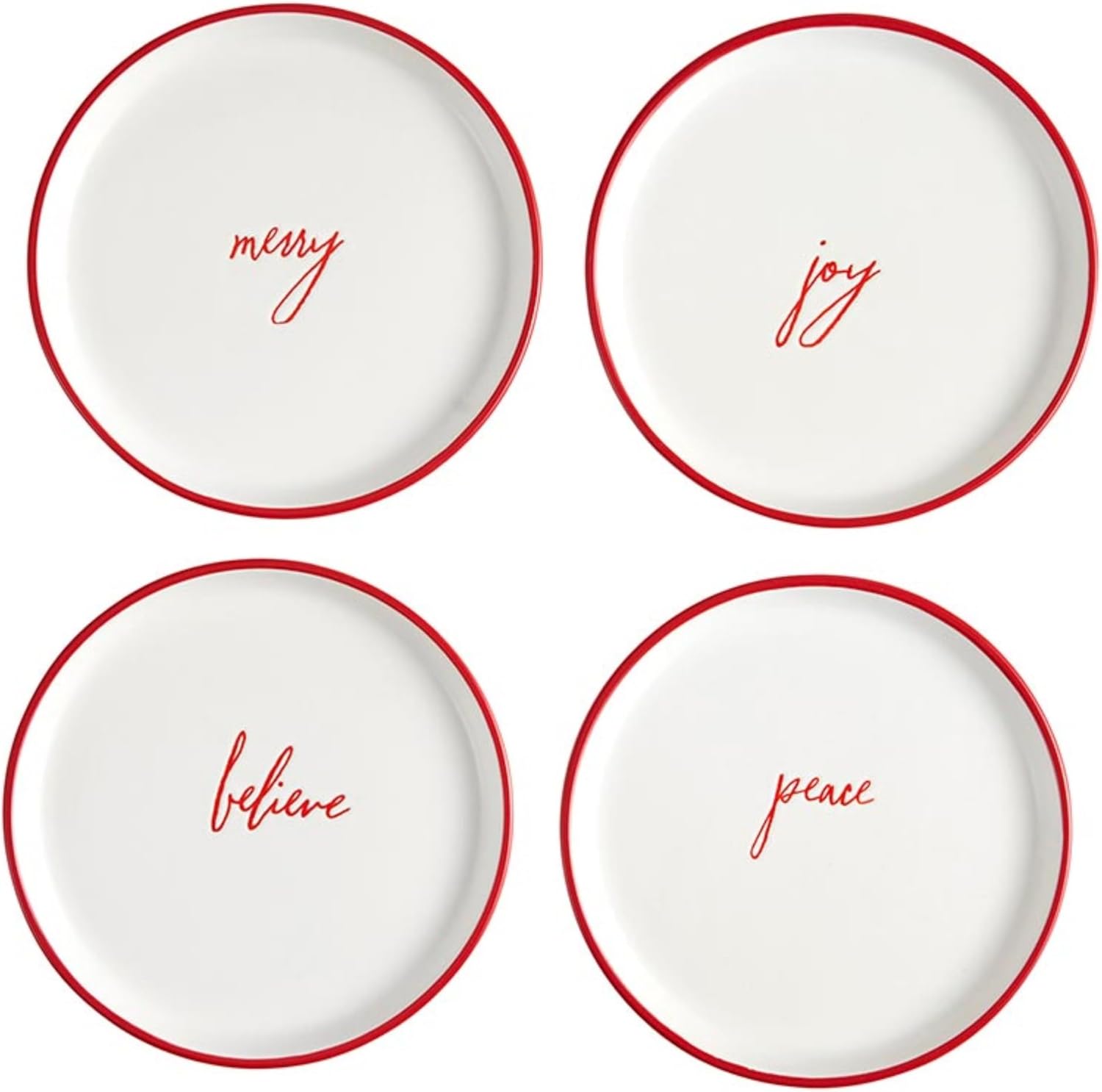 Santa Barbara Design Studio Christmas Appetizer Plates Gift Boxed Ceramic Dessert Plates, Set of 4, Merry/Joy/Believe/Peace