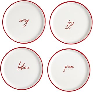 Santa Barbara Design Studio Christmas Appetizer Plates Gift Boxed Ceramic Dessert Plates, Set of 4, Merry/Joy/Believe/Peace