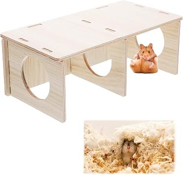 Hamster Hide, 3 Chamber Hamster Platform, Rat House Toys, Wooden Small Animal Shelter, Durable Guinea Pig Hides for Indoor Use, Perfect for Small Animal Exploration