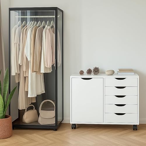 Miniatura 179 de Naomi Home Cómoda de 5 cajones para dormitorio, alta y elegante, con ruedas y estantes de almacenamiento, pequeña para guardarropa, para maquillaje,