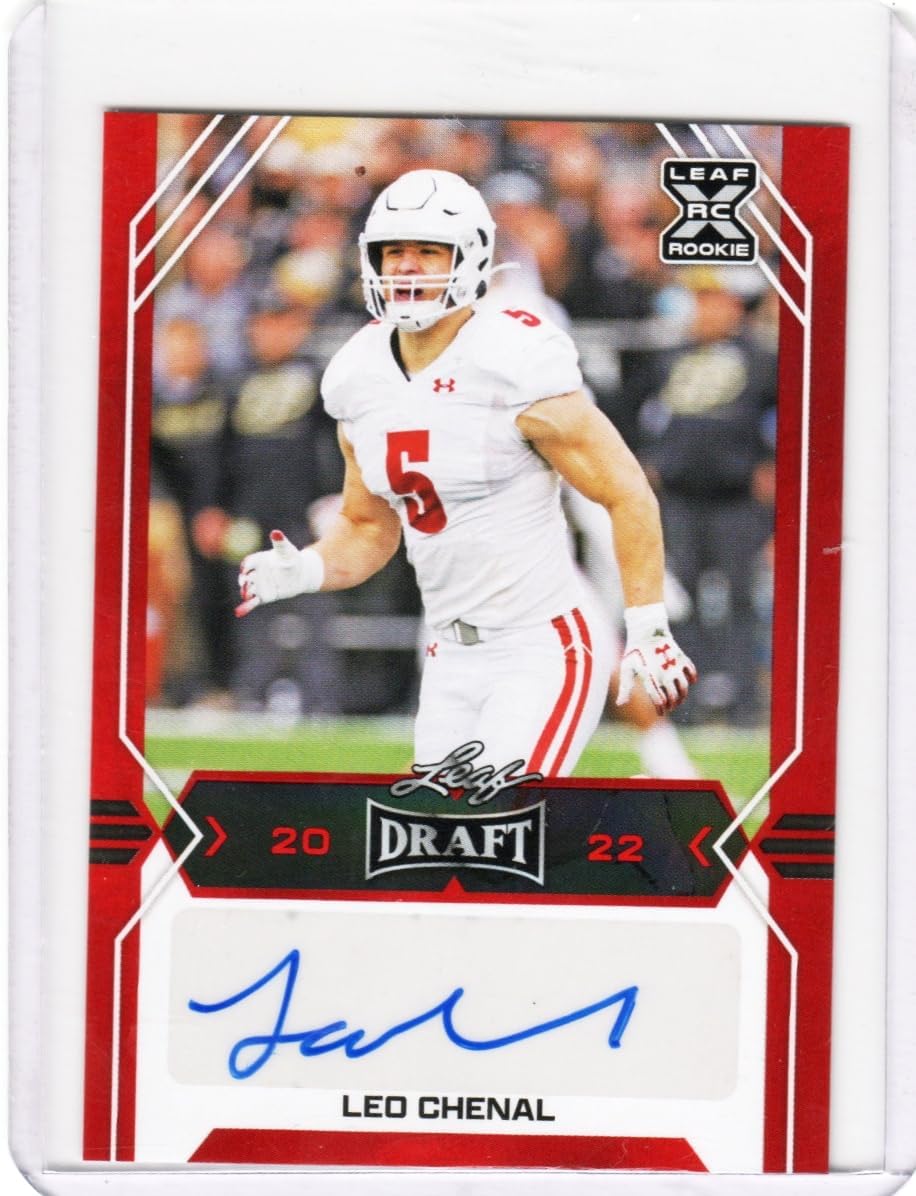 Leo Chenal Autographed Rookie Card Draft Auto Collectible Football Card - 2022 Leaf Football Card #BA-LC1 (Wisconsin)