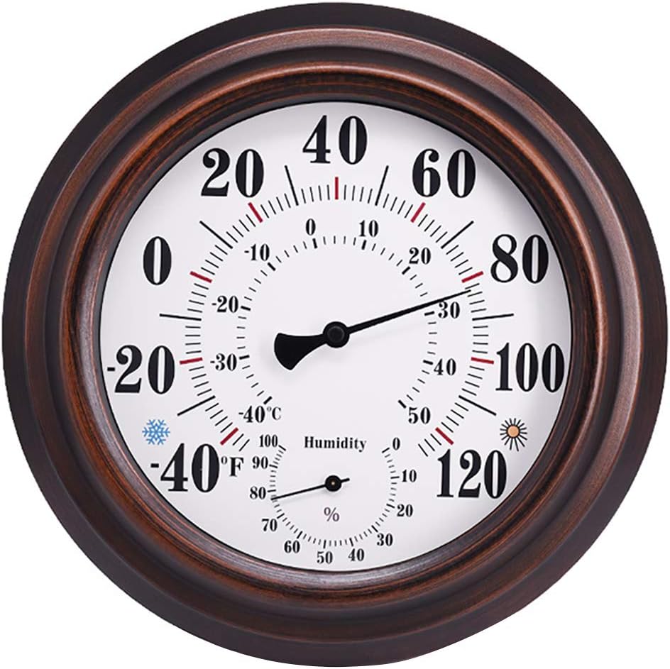 Indoor Outdoor Thermometer Hygrometer - 8" Bronze Steel Wall Thermometer Hygrometer for Patio, Wall or Decorative, No Battery Needed Hanging Thermometer