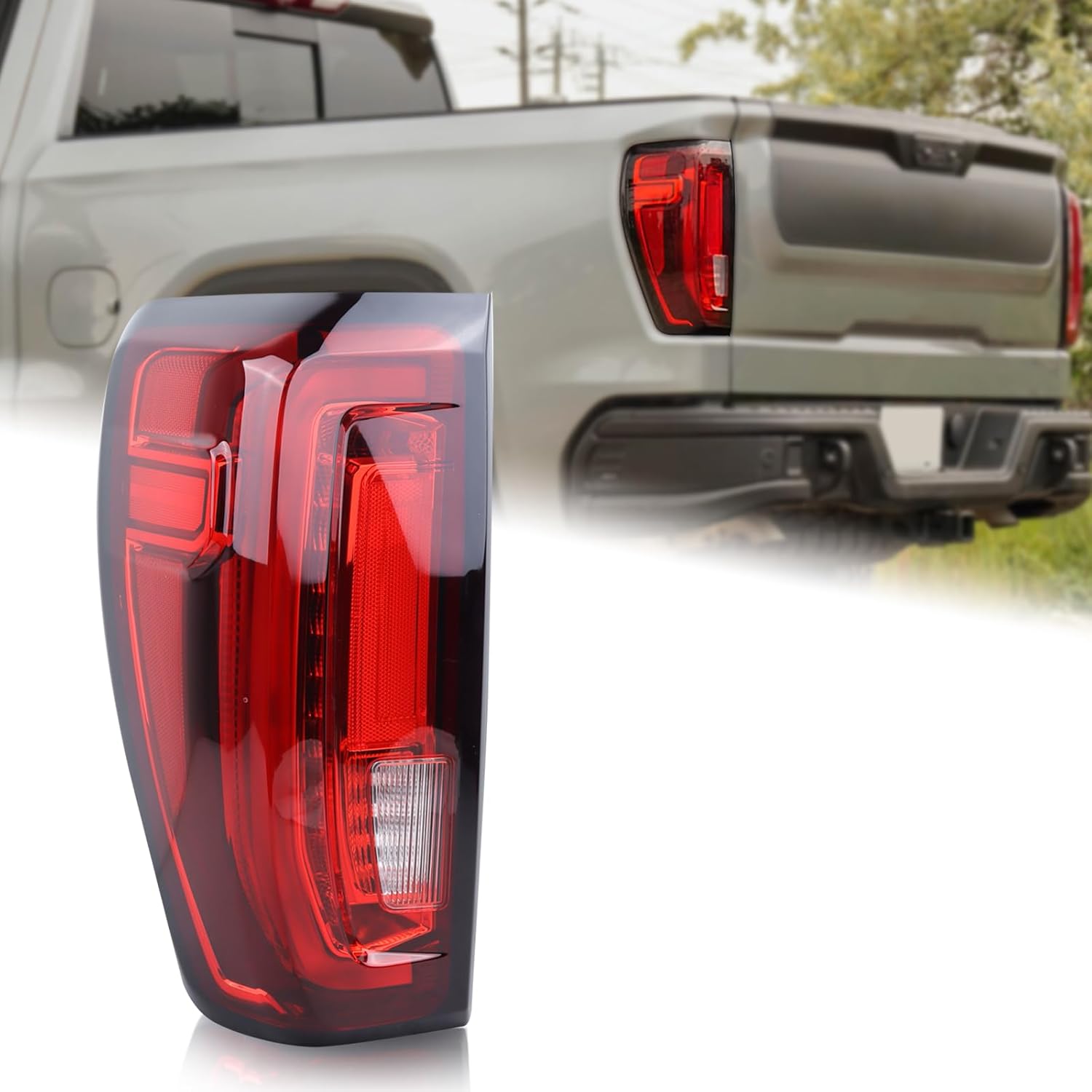 led type tail light rear lamp assembly compatible with 2019-2023 gmc sierra 1500/2500 hd/3500 hd(w/factory led tail light models only) left driver side 84565921 gm2800310 left(driver side)