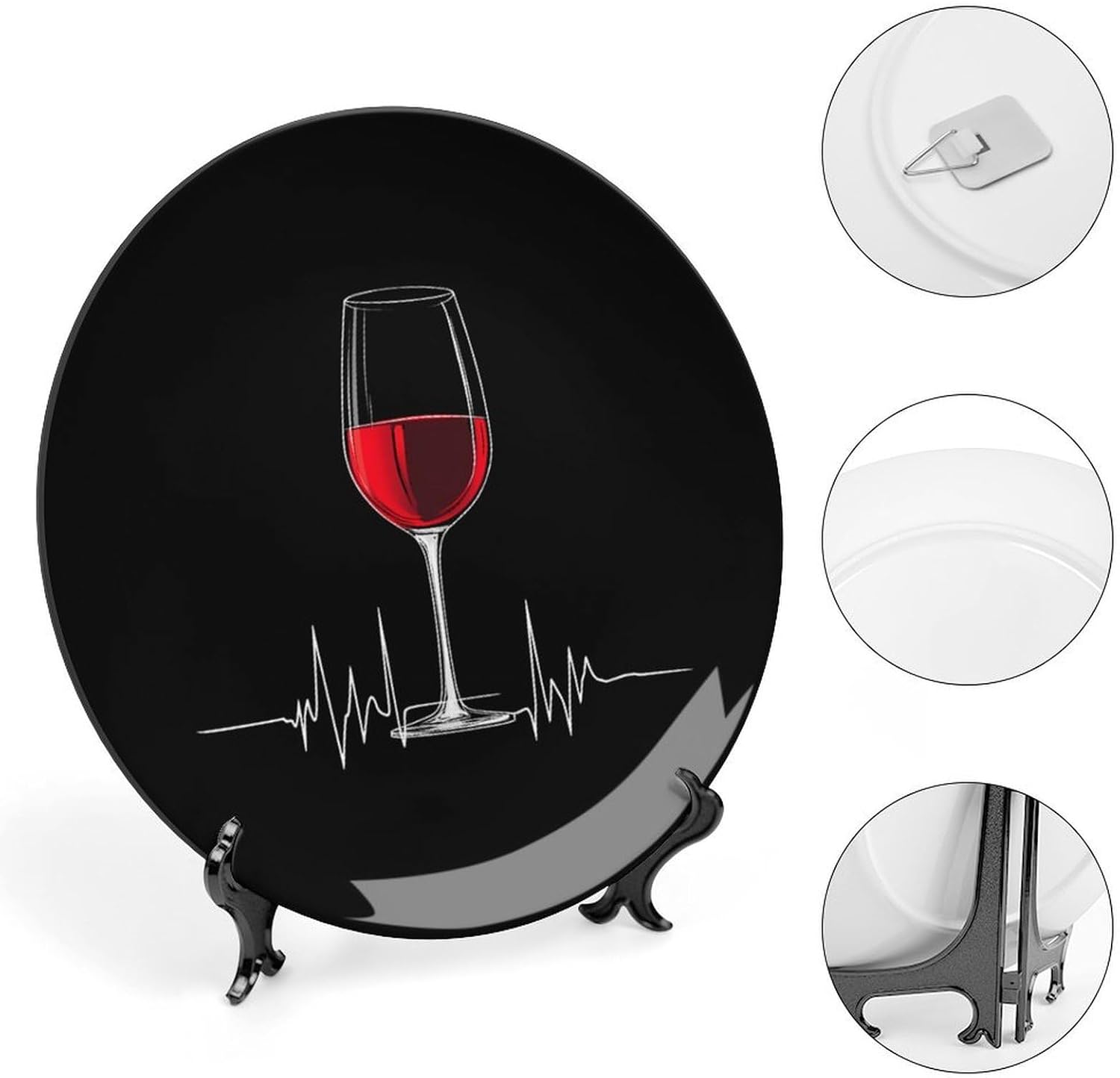 Wine Glass Heartbeat Bone China Decorative Plate with Stand Home Dessert Plates Gift for Men Women 6inch