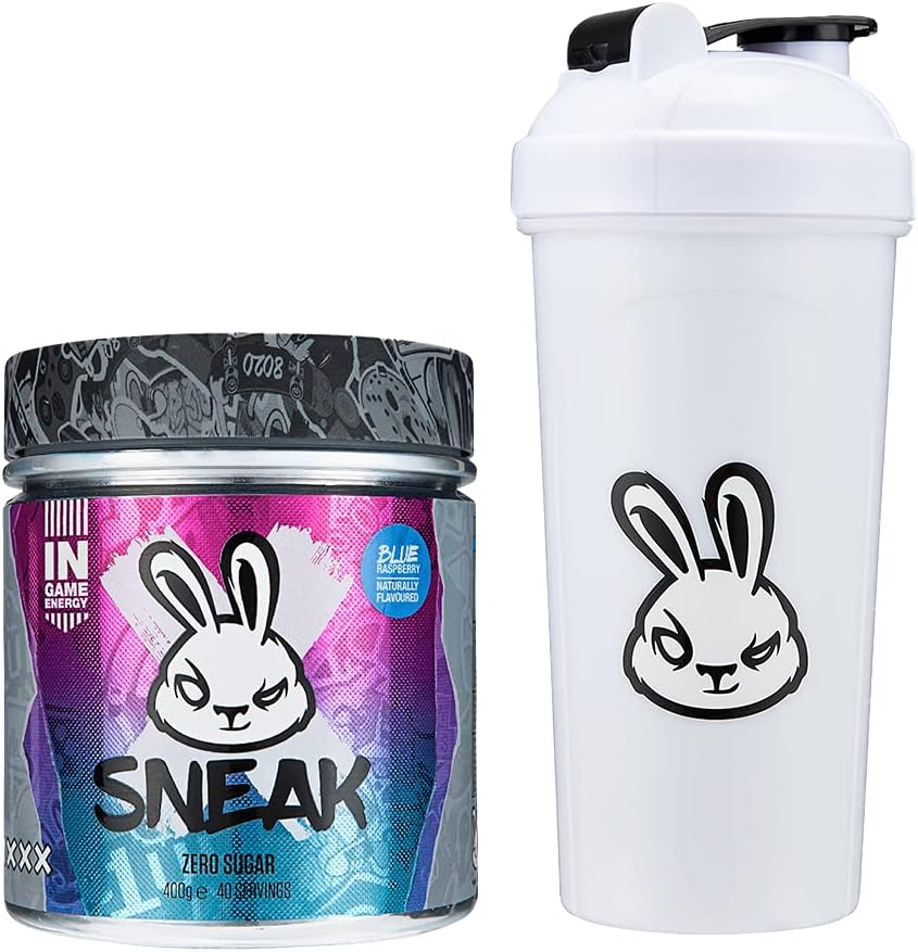 SNEAK | Blue Raspberry Edition | In-Game Focus Boost Energy Drink, Zero Sugar, Low-Calorie, Vegan | 40 Servings & OG Shaker Bundle