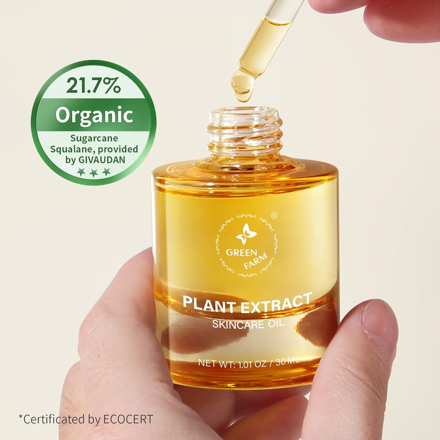 Face Oil with 21.7% ECOCERT Organic Squalane & Vitamin C - Plant-Based, Non-Greasy Facial Oil for Dry, Sensitive Skin - Anti-Aging, Brightening, Gua Sha Oil, 1 fl oz - Image 2