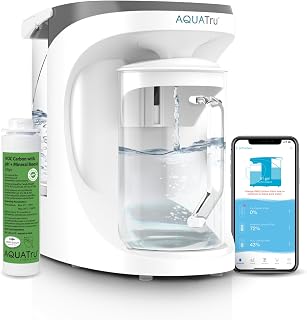 AquaTru Carafe Smart Alkaline | Countertop Water Purifier for PFAS and Other Contaminants with Exclusive 4-Stage Ultra Reverse Osmosis Technology (No Plumbing or Installation Required) | BPA Free