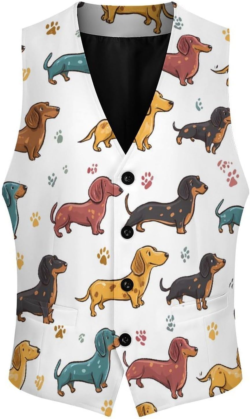 Dachshunds Print Men's Suit Vest Formal Vests Casual Dress Fit Waistcoat Casual Tuxedo for Business