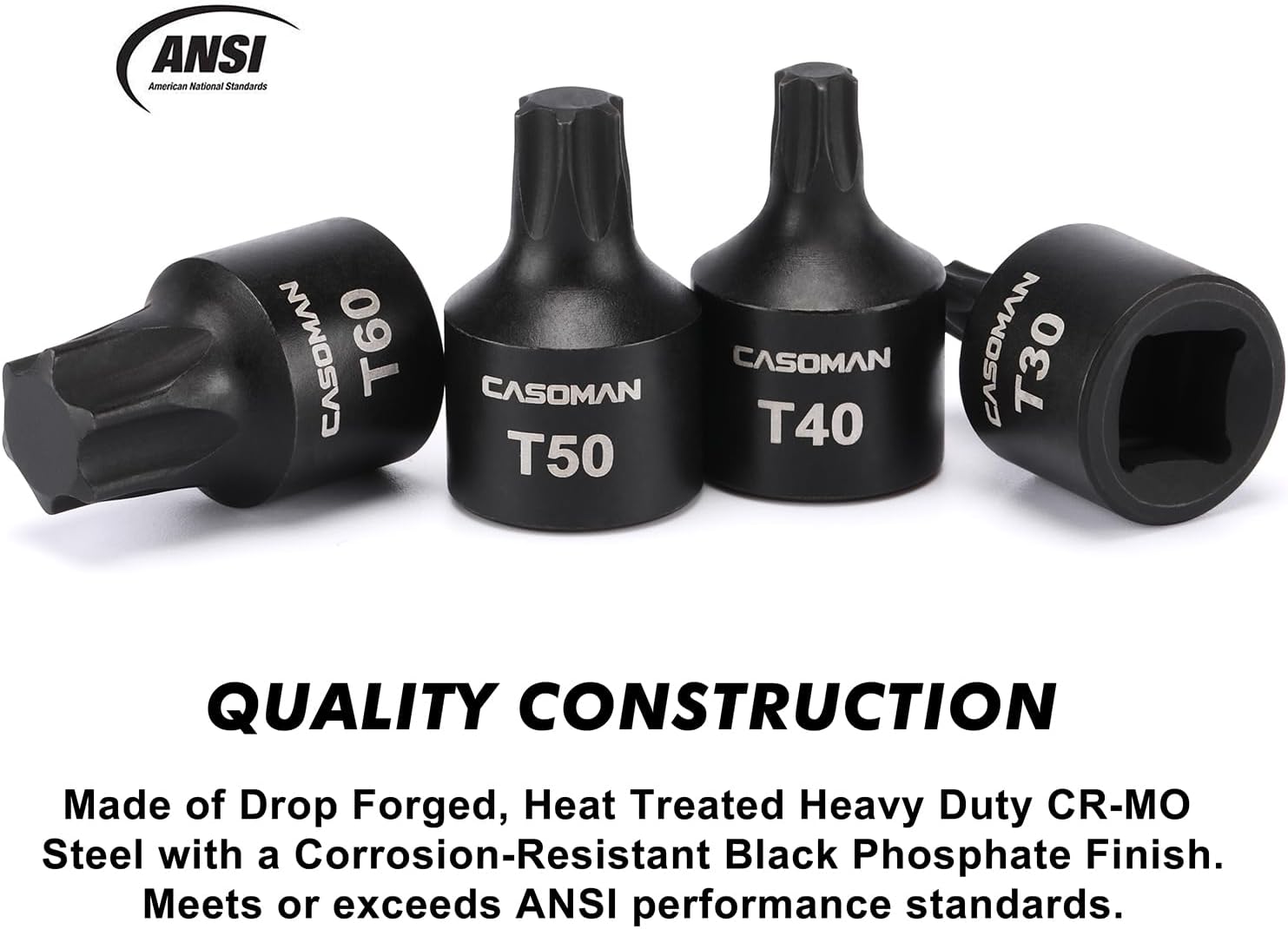CASOMAN 10-Piece 3/8" Drive Low Profile Impact Torx Bit Socket Set, Includes Storage Rail, CR-MO Steel, Designed for Impact Use