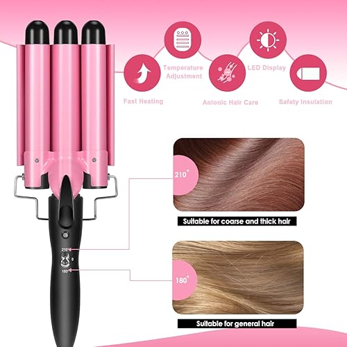 Miniatura 6 de Varita rizadora de 3 barriles de doble voltaje para rizar el cabello, rizadora de triple barril, 0.984 in, turmalina de cerámica